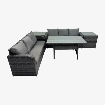 The Range Fimous 6-Seat Outdoor PE Rattan Garden Furniture Set with Dining Table and 2 Side Tables. - Dark Grey Mixed