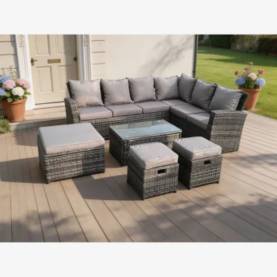 The Range 9 Seater Rattan Garden Furniture Set Oblong Coffee Table - Dark Grey Mixed