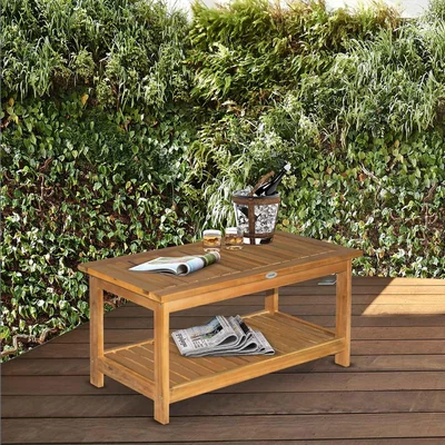 The Range Wooden Outdoor Coffee Table with Shelf - Teak