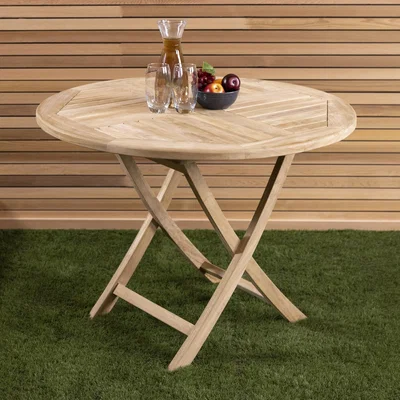 The Range Solid Wooden Teak Round 2-4 Seater Table Garden Foldable Patio - Natural