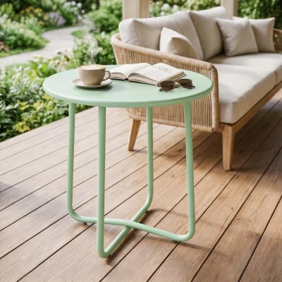 The Range Outsunny Metal Garden Side Table, 48 cm Round Outdoor Table - Green