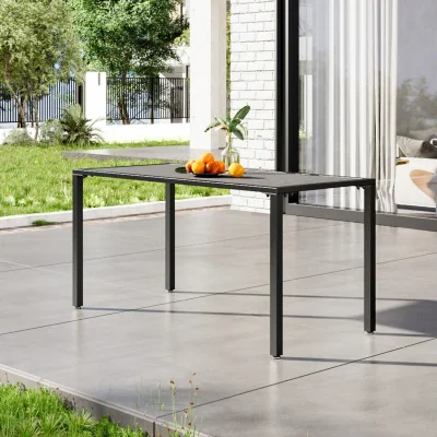 The Range Weather-Resistant Outdoor Dining Table with Parasol Hole - Grey+Black