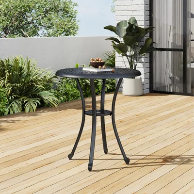 The Range Cast Aluminum Round Outdoor Garden Table - Black