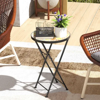 The Range Outsunny 35.5cm Round Folding Mosaic Garden Table - Yellow