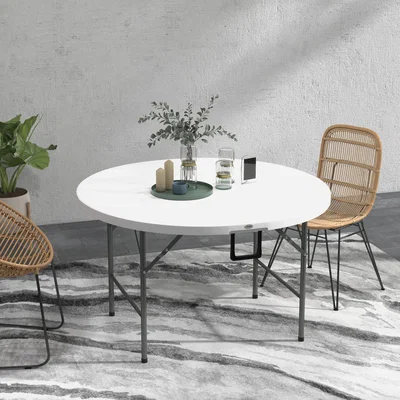 The Range HDPE Round Folding Garden Table - White