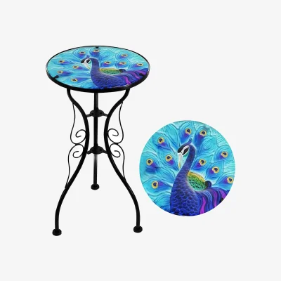 The Range Mosaic Garden Table Blue Peacock Design Weatherproof Outdoor Patio - Blue
