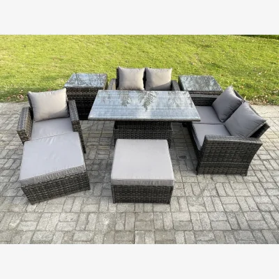The Range Fimous 7-Seater Outdoor Rattan Set with Adjustable Table and 2 Side Tables - Dark Grey Mixed