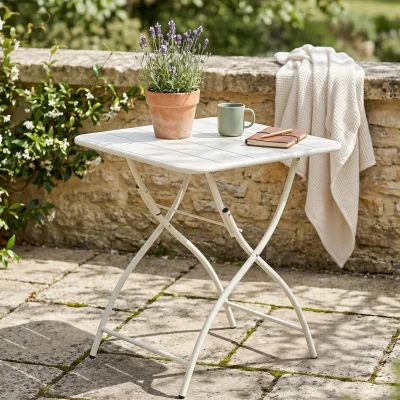The Range Square Metal Garden Bistro Folding Table - White