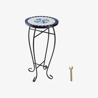 The Range Balcony Table with Mosaic Pattern - White/Blue