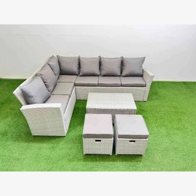 The Range Fimous 8 Seater Outdoor PE Rattan Garden Furniture Set with Oblong Glass Coffee Table. - Light Grey Mixed