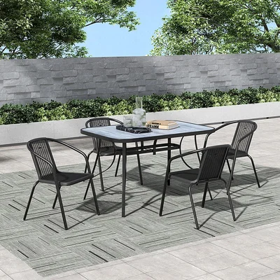 The Range Garden Tempered Glass Coffee Table with 4 Chairs - Grey