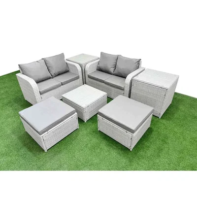 The Range Fimous 6-Seater Rattan Garden Set with Coffee Table Light Grey - Light grey PE rattan with dark grey fabric