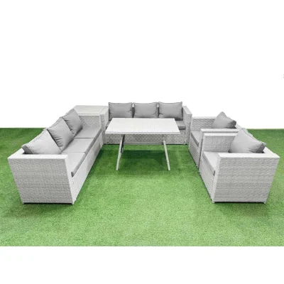 The Range Fimous 8-Seater PE Rattan Garden Set with Dining and Side Table, Light Grey - Light Grey
