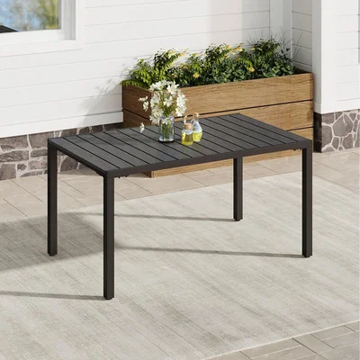 The Range Wood Effect Outdoor Dining Table with Parasol Hole - Grey