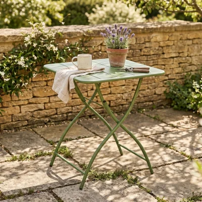 The Range Square Metal Garden Bistro Folding Table - Moss Green