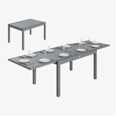 The Range Outsunny Aluminium Extending Garden Table, Glass Top Dining Table - Grey