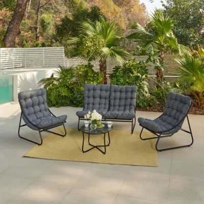 The Range Fredo 4PC Garden Conversation Set with Grey Cushions - Sofa, 2 Chairs, Coffee Table