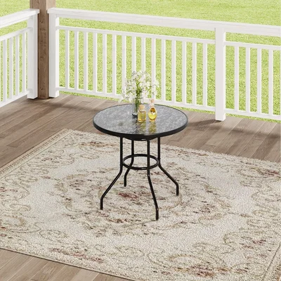 The Range Marble Effect Tempered Glass Garden Table - Black
