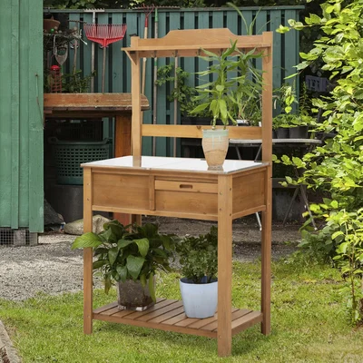 The Range Galvanized Wooden Garden Potting Table - Natural