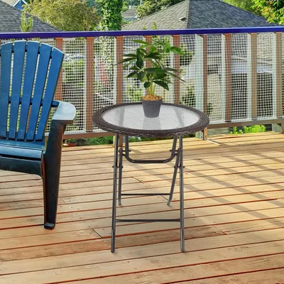 The Range Folding Round Tempered Glass Metal Table - Brown