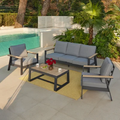 The Range Como Aluminium Garden Conversation Set - Ivory / Sofa, 2 Chairs, Coffee Table