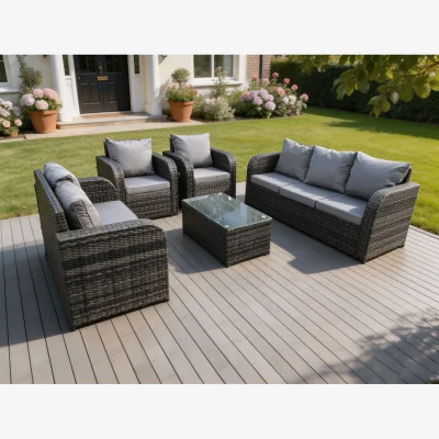 The Range PE Rattan Garden Furniture Set Oblong Coffee Table - Dark Grey Mixed