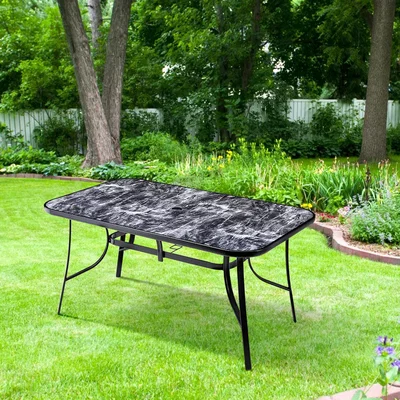 The Range Rectangular Marble Tempered Glass Garden Table - StyleA / 120cm