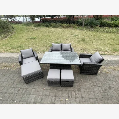 The Range Rattan Outdoor Furniture Adjustable Rising Lifting Dining Table - Dark Grey Mixed