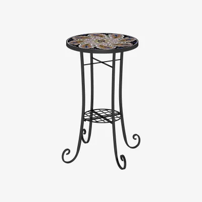 The Range Round Outdoor Table with Shelf - Black