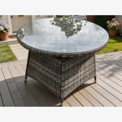 The Range Round Outdoor PE Rattan Dining Table Garden Furniture - Dark Grey Mixed