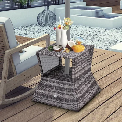 The Range Outdoor Patio Rattan Wicker Coffee Table - Mixed Grey