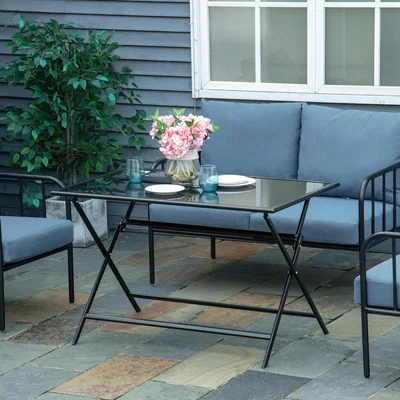 The Range Folding Patio Dining Table for 6 Rectangular Glass Top - Black
