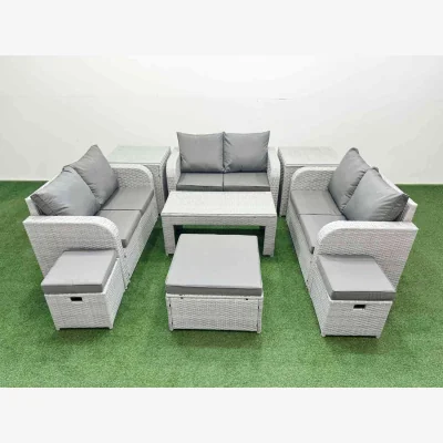 The Range Fimous 9-Seater PE Rattan Garden Furniture Set with Oblong Coffee Table Light Grey - Light Grey