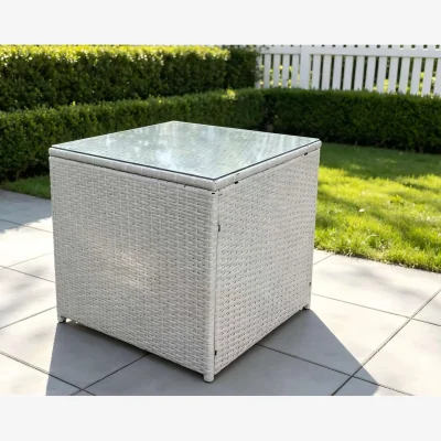 The Range Fimous Rattan Cube Side Table Outdoor Garden Coffee Table - Light Grey