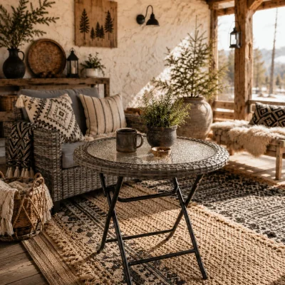 The Range Doco 68cm Rattan Grey Folding Round Outdoor Coffee Table With Ripple Effect Glass Top
