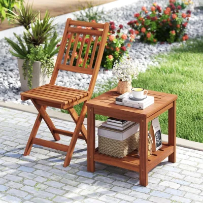 The Range 2-Tier Slatted Outdoor Side Table - Brown