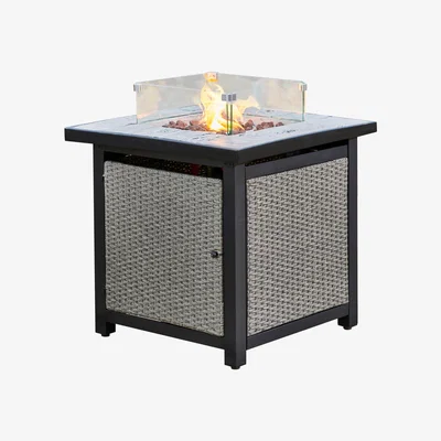 The Range Rattan Fire Pit Table Heater with Lava Rocks - Grey