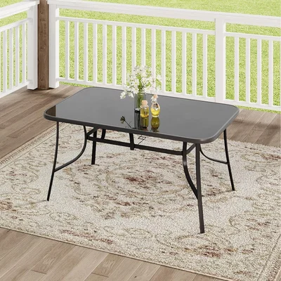 The Range Rectangular Tempered Glass Garden Table with Parasol Hole - Black