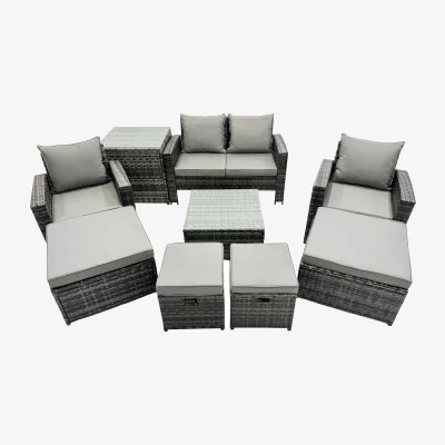The Range Fimous PE Rattan Garden Furniture Set, 8-Seater with Coffee & Side Tables, Dark Grey Mixed. - Dark Grey Mixed