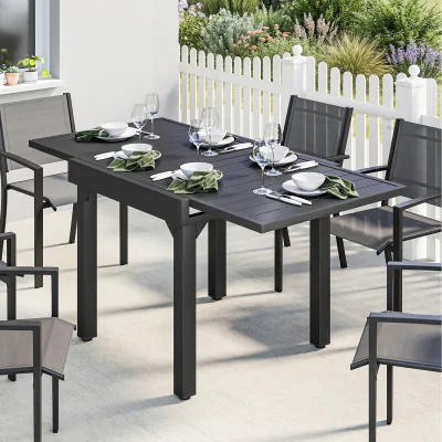 The Range Outsunny Expandable Patio Table for 4-6 People with Slatted Top - Black