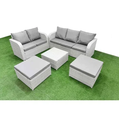 The Range Fimous 7-Seater PE Rattan Garden Furniture Set with Square Glass Coffee Table - Light Grey