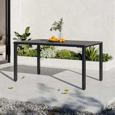 The Range Rectangular Outdoor Dining Table with Parasol Hole - Grey+Black