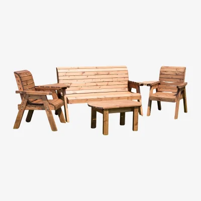 The Range 5 Seater Chunky Wooden Garden Furniture Set with Coffee Table - Brown