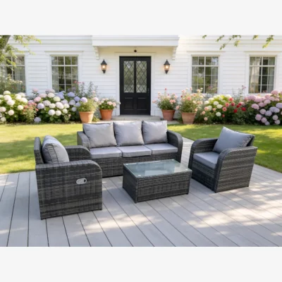 The Range PE Rattan Garden Furniture Sets Oblong Coffee Table - Dark Grey Mixed