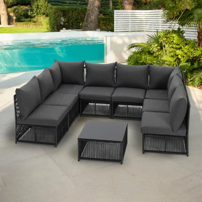 The Range Remi Modular Rope Style Garden Set with Optional Fire Pit Table - Black / Sofa, Coffee Table / 8