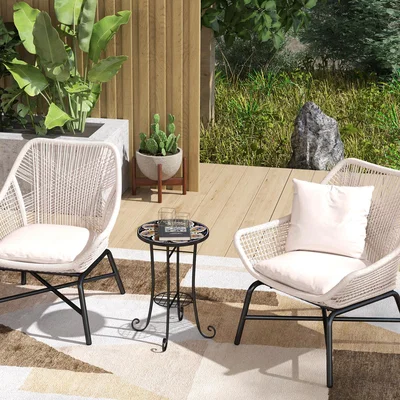 The Range Outsunny Round Mosaic Garden Side Table with Shelf - Orange