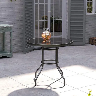 The Range Garden Table with Umbrella Hole - Black / Round