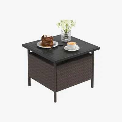 The Range 55CM Square End Table Garden Patio Wicker Side Table - Brown