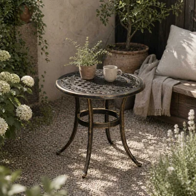 The Range Sani Cast Aluminium Bronze Outdoor Side Table - Anti-Slip Feet