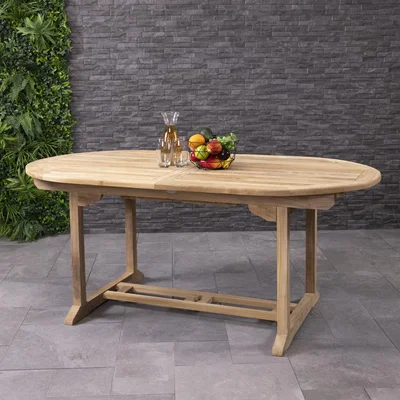 The Range Solid Wooden Teak Garden Patio Oval 6-8 Seater Extendable Table - Brown